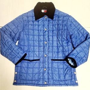 Tommy Hilfiger Women's Y2K Vintage Jacket S Blue Quilted Snap Button Velvet